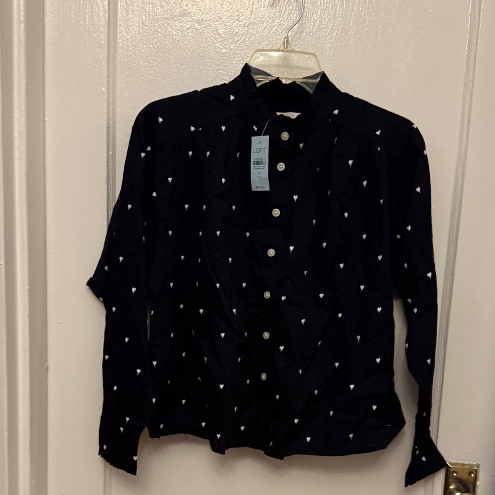 NWT Loft LS button down crop blouse size S petite.